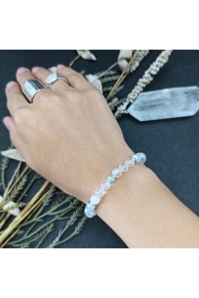 Ezera Βραχιόλι Shanti με διαφανή χαλαζία και πέτρες Aquamarine