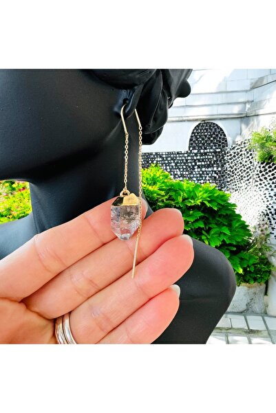 Ezera Μακριά σκουλαρίκια με ακατέργαστο διαμάντι Herkimer, επιχρυσωμένα με χρυσό