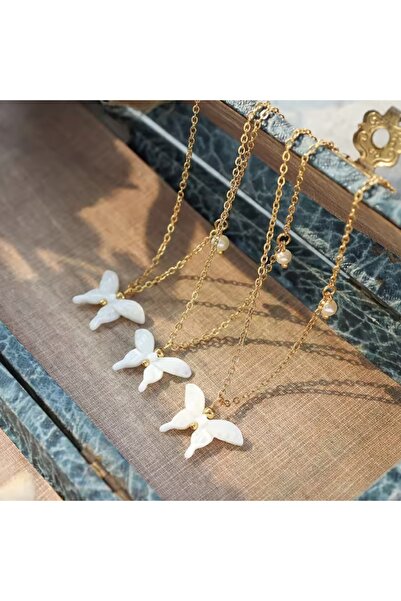 Ezera Κολιέ μενταγιόν πεταλούδα από φίλντισι και ανοξείδωτο ατσάλι επιχρυσωμέ...