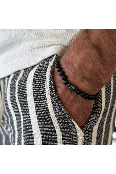 Ezera Χειροποίητο ανδρικό βραχιόλι από ματ όνυχα και αιματίτη