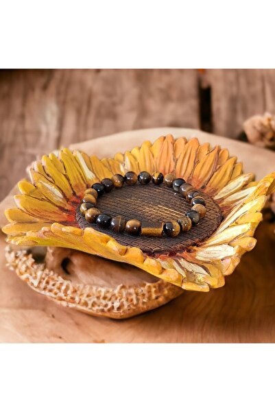 Ezera Ανδρικό Βραχιόλι με Πέτρες Μάτι Τίγρης Άντρι, Χάντρες 8mm