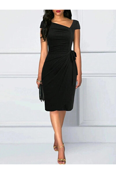 Generic Brand Women's Short Sleeve V Asymmetrical Collar Cutout Side Tie Mini...
