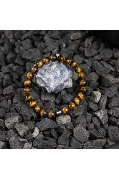 Ezera Βραχιόλι 'TIGER' με πέτρες Tiger Eye 8mm και μαγνητικό αιματίτη