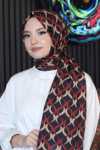 AFVENTE Κόκκινο βαμβακερό σάλι με γεωμετρικό σχέδιο