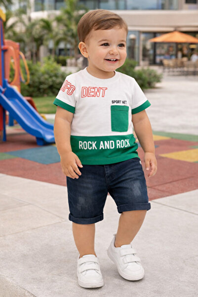 Zeni Kids 120-00-23 Rock And Rock Baskılı Bebe Erkek Takım 9-24 Ay