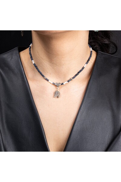 Ezera Κολιέ Ravindra Choker από ζαφείρι με αξεσουάρ από ασήμι 925
