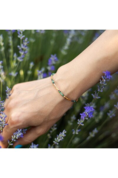 Ezera Λεπτό βραχιόλι Boho από ημιπολύτιμες πέτρες ρουμπίνι και ζωϊσίτη, επιχρ...