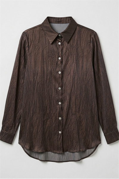 Sateen Χαλαρό Πουκάμισο - Σκούρο Καφέ