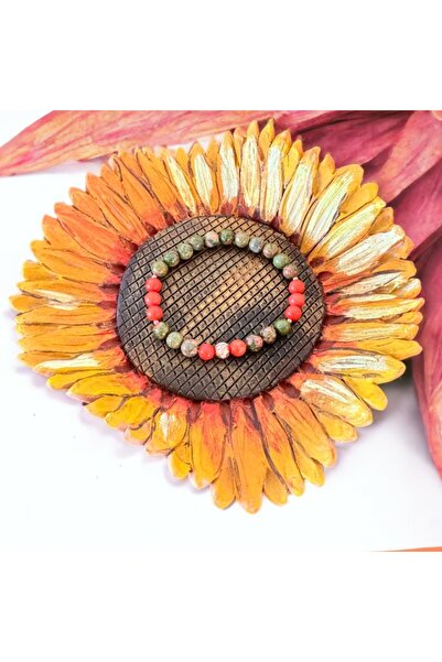 Ezera Βραχιόλι Matilda για γυναίκες με πορτοκαλί κοράλλι και ουνακίτη