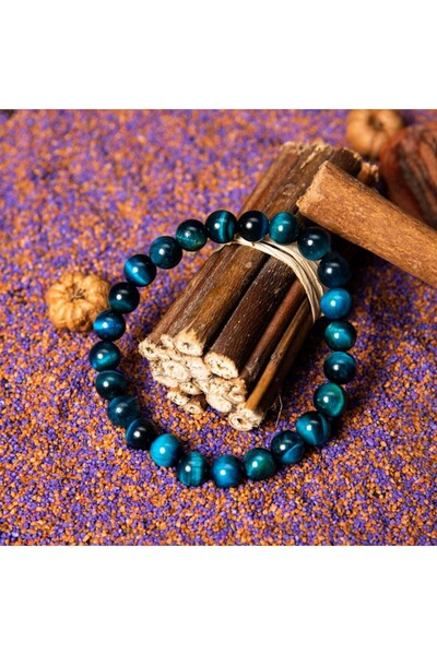 Ezera Βραχιόλι με ημιπολύτιμες πέτρες, Royal Blue Tiger Eye, για άνδρες, χάντ...