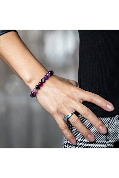 Ezera Γυναικείο Βραχιόλι από Αμέθυστο, 'Chara', Χάντρες 8mm