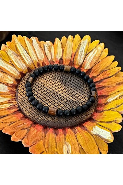 Ezera Βραχιόλι Nandor για άνδρες από ματ μαύρο όνυχα και μάτι τίγρης