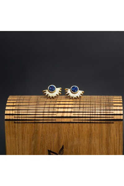 Ezera Σκουλαρίκια Kanya σε σχήμα ήλιου με πέτρα Druzy, επιχρυσωμένα με χρυσό ...