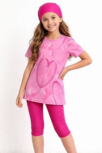 Modomood Κοντομάνικο μαγιό για κορίτσια με στάμπα καρδιάς - Σετ με καπό και κ...