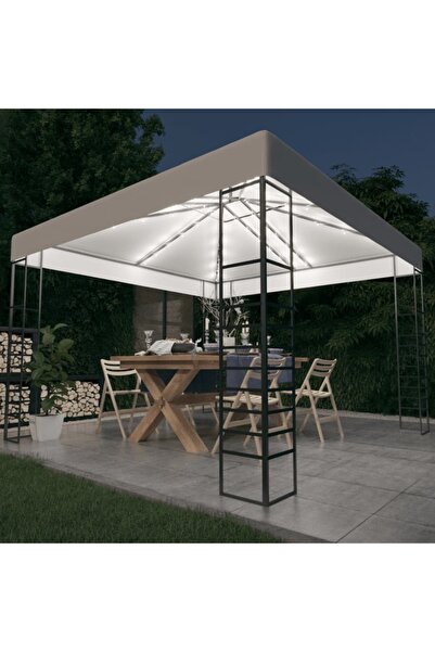 Concept Pavilion de grădină cu șiruri de lumini LED, alb, 3x3 m