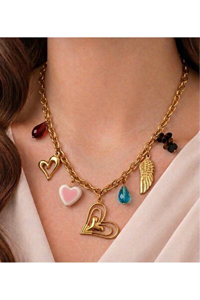 Lume Store Women's Zara Model Charm Gold Detailed 316L Steel Necklace