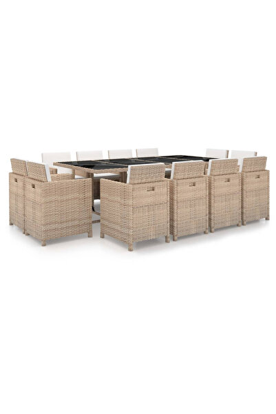 Concept Set mobilier de exterior cu perne, 13 piese, bej, poliratan