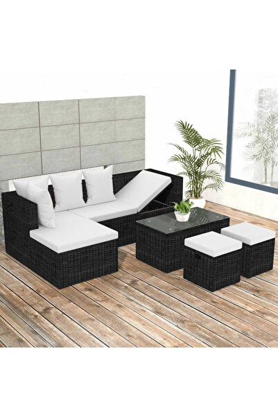 Concept Set mobilier de grădină cu perne, 4 piese, negru, poliratan