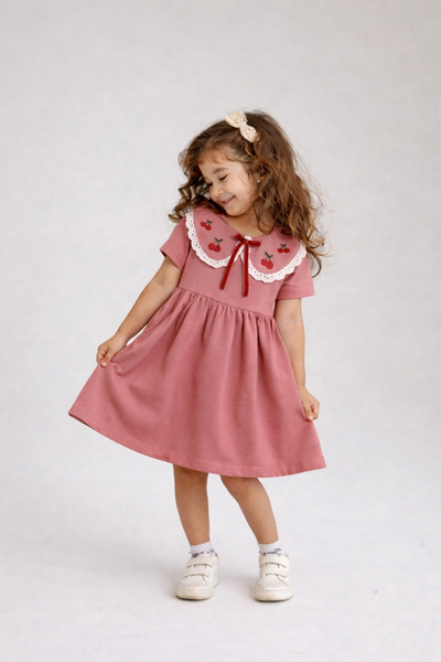 OZZY KİDS Κοριτσίστικο κοντομάνικο φόρεμα με κεντημένα κεράσια