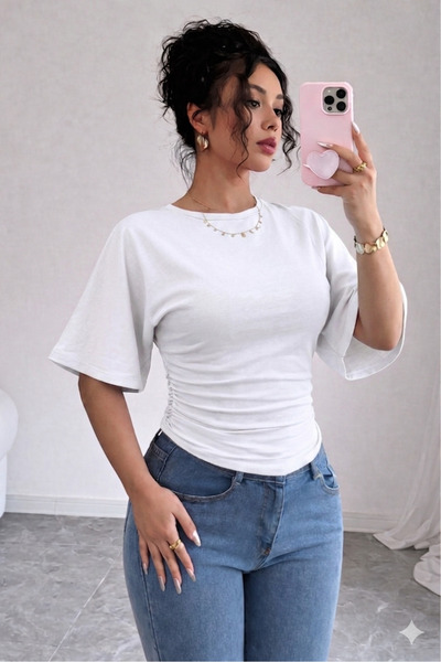 peri tower Γυναικεία μπλούζα από μαλακό ύφασμα Βαμβάκι τεμαχίων ντραπέ Κομψό ...