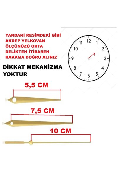 Saat Mekanizması İçin Akrep Yelkovan Saniye Seti GOLD Renk (Malzeme METAL)
