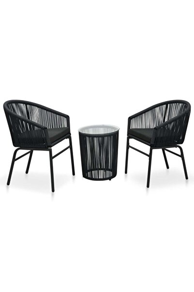 Concept Set mobilier de bistro cu perne, 3 piese, negru, ratan PVC