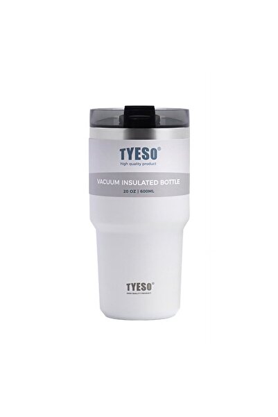 Tyeso ترمس تريبل تاسك مفرغ من الفولاذ المقاوم للصدأ مع شفاطة 600 مل لون أبيض