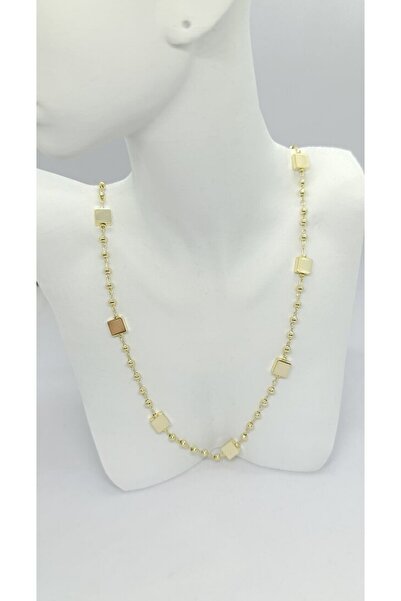 ndjewelry قلادة بسلسلة من الخرز الذهبي بتفاصيل مربعة (45+5 سم)