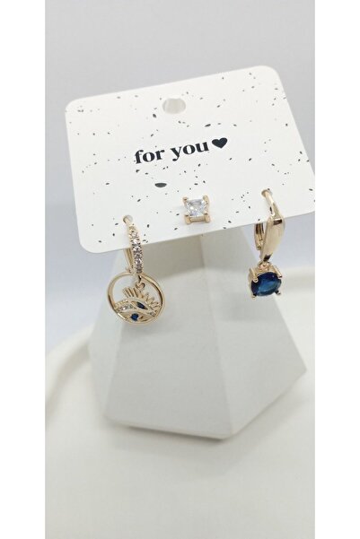 ndjewelry Gold color blue stone earring set