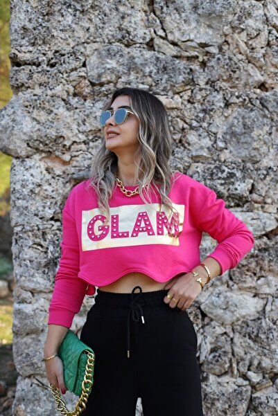 bytugcekaya Κοντό φούξια Glam φούτερ