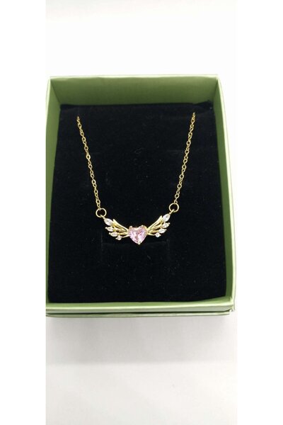 ndjewelry Pink Stone Winged Crispy Necklace