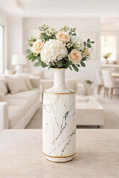 ANGDESİGN Κεραμικό Βάζο Bodrum Μικρό-Κρεμ - Μοντέρνο Κεραμικό Βάζο Διακοσμητι...