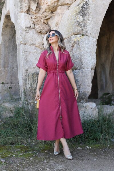 bytugcekaya Φόρεμα με φερμουάρ σε μπορντό χρώμα