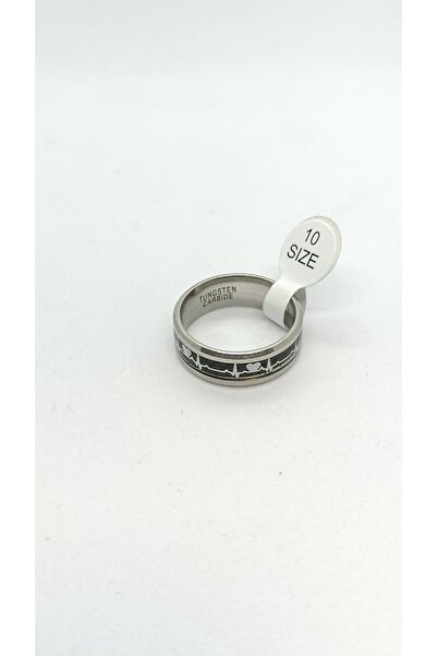 ndjewelry خاتم رجالي من التنجستن بنمط نبضات القلب من Pulse Steel