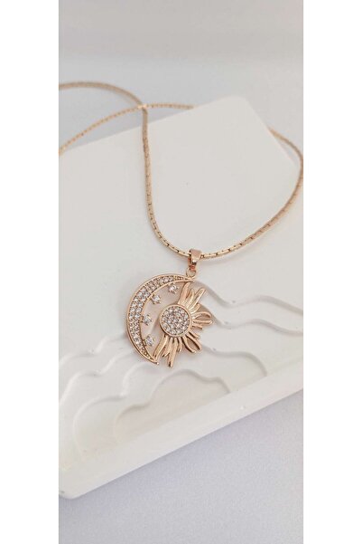 ndjewelry قلادة الشمس باللون الذهبي الوردي