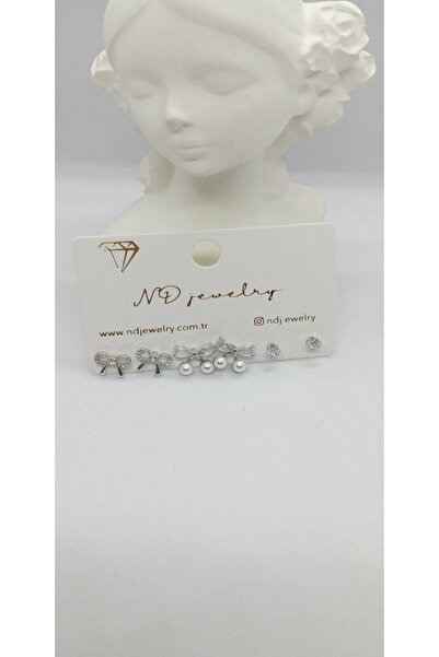 ndjewelry مجموعة أقراط القوس اللؤلؤية الفضية اللون