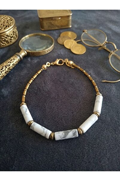 Havlite and Hematite Stone, Natural Stone Bracelet,