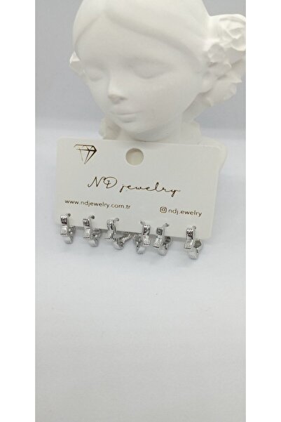 ndjewelry مجموعة أقراط على شكل نجمة فضية اللون