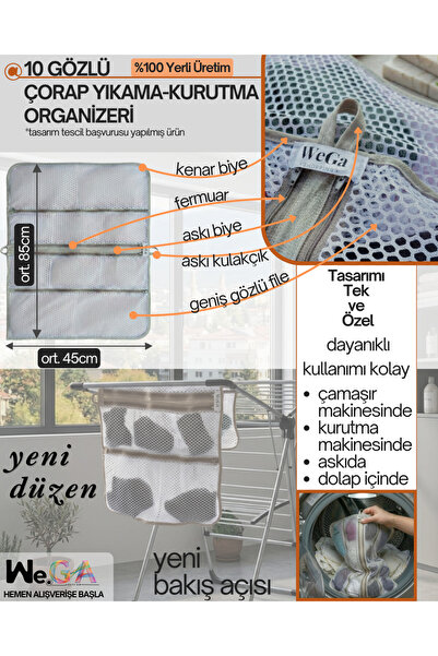 Çorap Yıkama ve Kurutma İçin 10 Gözlü File Organizer