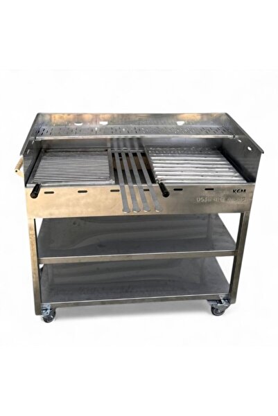 Kaan Coşkun Metal 40X100 ÇUBUK VE OLUK IZGARALI VE ŞİŞLİK BÖLMELİ KROM MANGAL