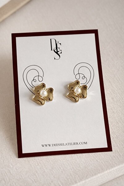 Deesse Latelier Gold Pearl Stone Clover Earrings