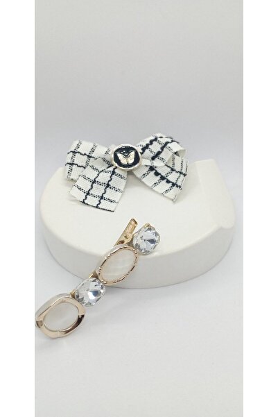 ndjewelry مجموعة إبزيم القوس والكريستال (أبيض)
