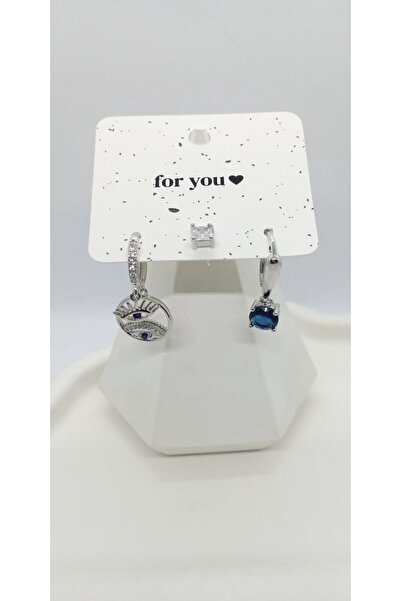 ndjewelry Silver color blue stone earring set