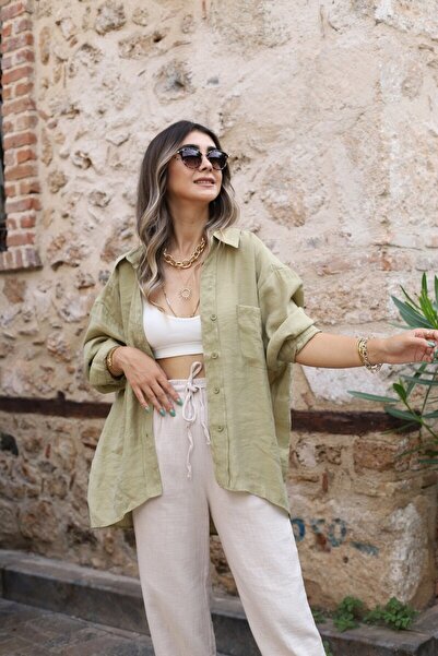 bytugcekaya Πουκάμισο κανονικού μεγέθους χακί βισκόζης