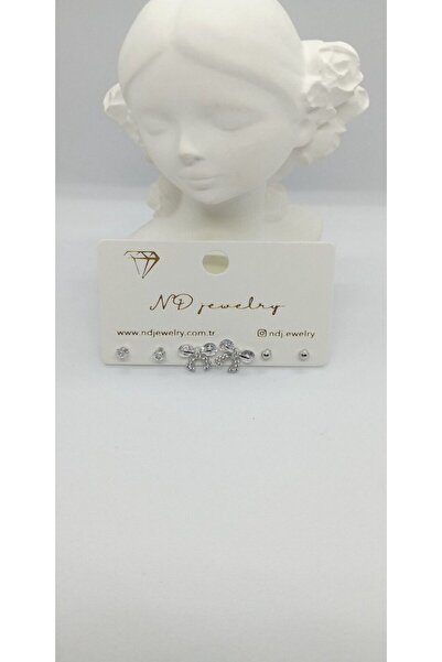 ndjewelry مجموعة أقراط على شكل فيونكة من الحجر الفضي اللون