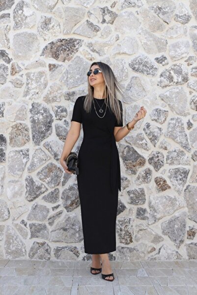 bytugcekaya Siyah Basic Yandan Bağlamalı Elbise