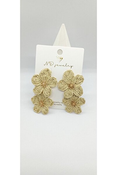 ndjewelry Mink Color Straw Double Flower Earrings