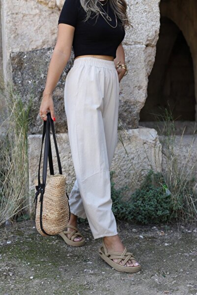 bytugcekaya Μπεζ Ακατέργαστο Παντελόνι Gabardine