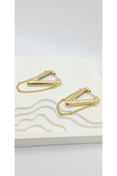 ndjewelry Stone and Chain Detailed Triangle Earrings