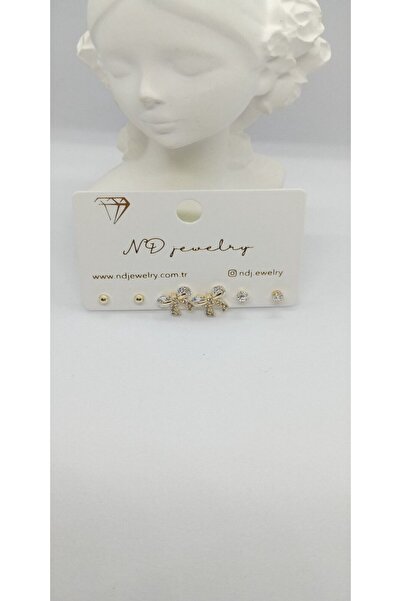 ndjewelry مجموعة أقراط على شكل فيونكة من حجر الذهب اللون